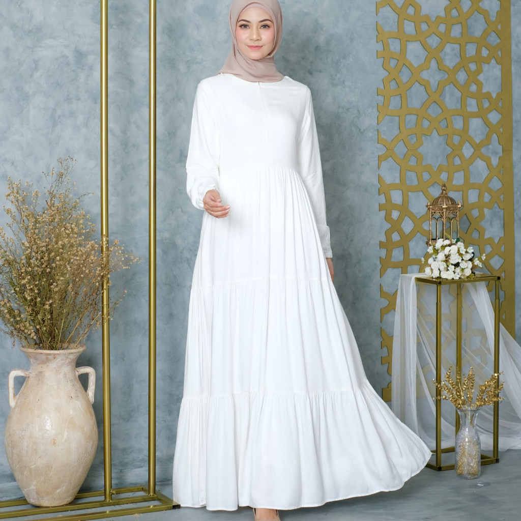 CASSANDRA  DRESS Rayon Tebal Adem Homedress  Putih White Twill Busui Gamis Rayon Dress Rayon Gamis B