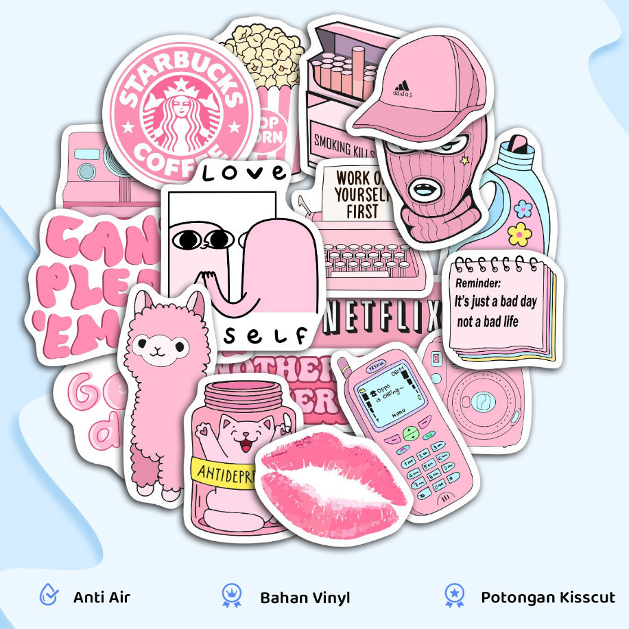 

50pcs Stiker Pack Desain Grafiti Pink Girly Anti Air Vinyl Untuk Gitar Tumbler Laptop HP