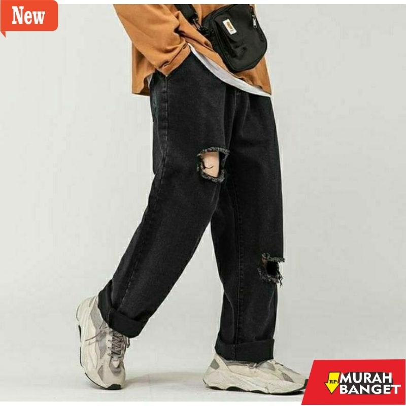 Celana sobek ripped pria jeans yg kekinian- CELANA SOBEK PRIA RIPPED JEANS STANDAR BASIC REGULER ROB
