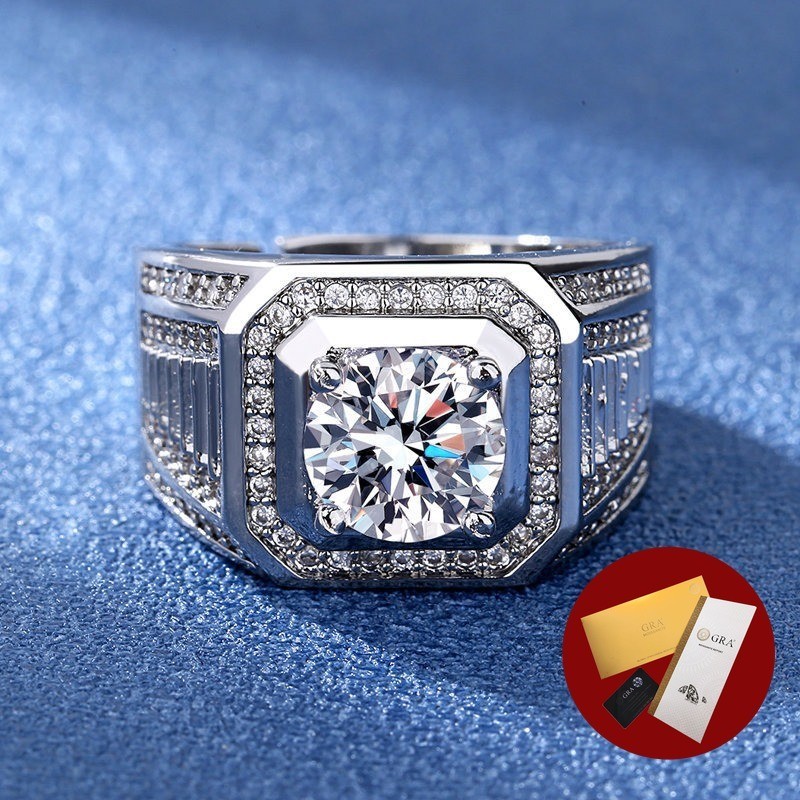 (Free Gra Certificate) Cincin Pria 2 Karat Moissanite Cincin 925 Perak