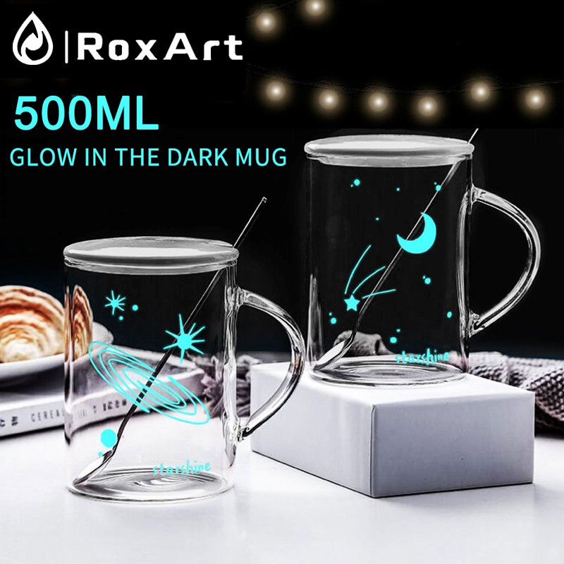 RoxArt 500ML Mug Gelas Unik/ Gelas Kaca / Cangkir /Bercahaya Kaca Cups Berbintang Warna