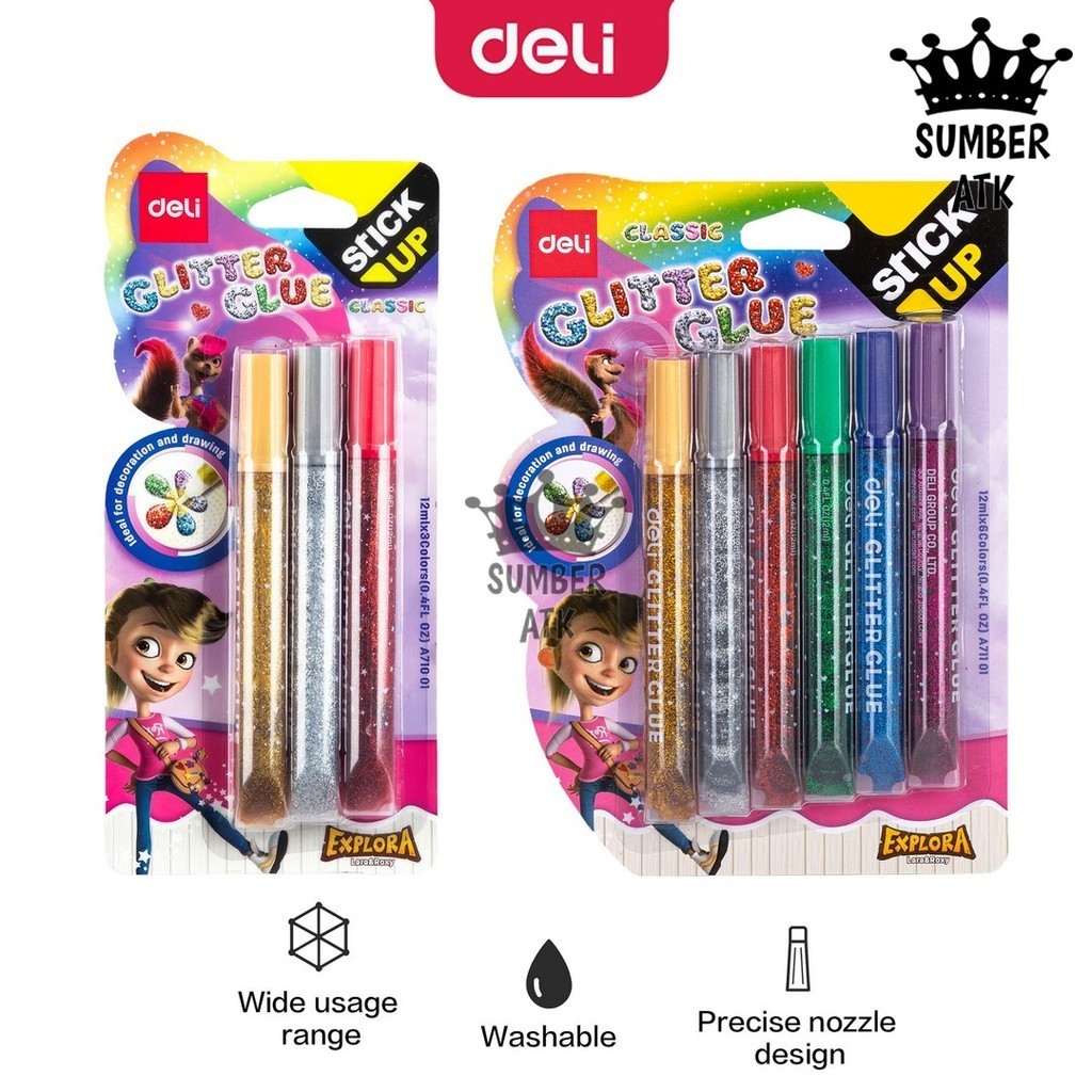 

Deli Lem Glue Glitter Klasik 12ml 3 / 6 Warna EA71001 EA71101 A71001 A71101