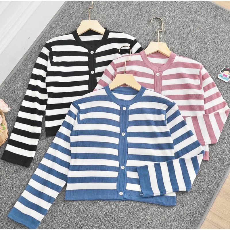 Neyda - MOURA STRIPE CARDIGAN / CARDY CROP MOTIF STRIPE OVERSIZE KNIT ATASAN WANITA / OUTER KOREAN C