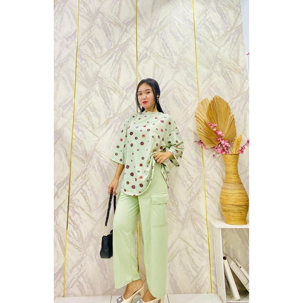 BHO - ZPF ONESET CELANA CARGO WANITA SASA / SET CARGO SET FLOWER / ONESET WANITA HIJAB KEKINIAN / PA