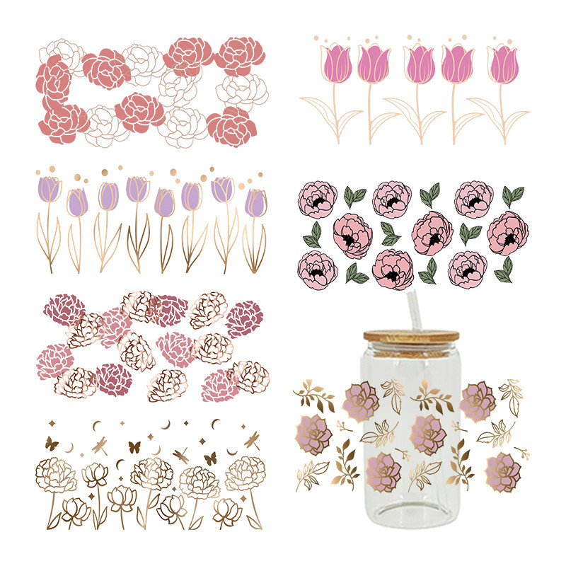 

3D UV DTF Transfers Stickers 16oz Cup Wraps Plant Flower Printed For DIY Glass Ceramic Metal Leather Etc. D17209