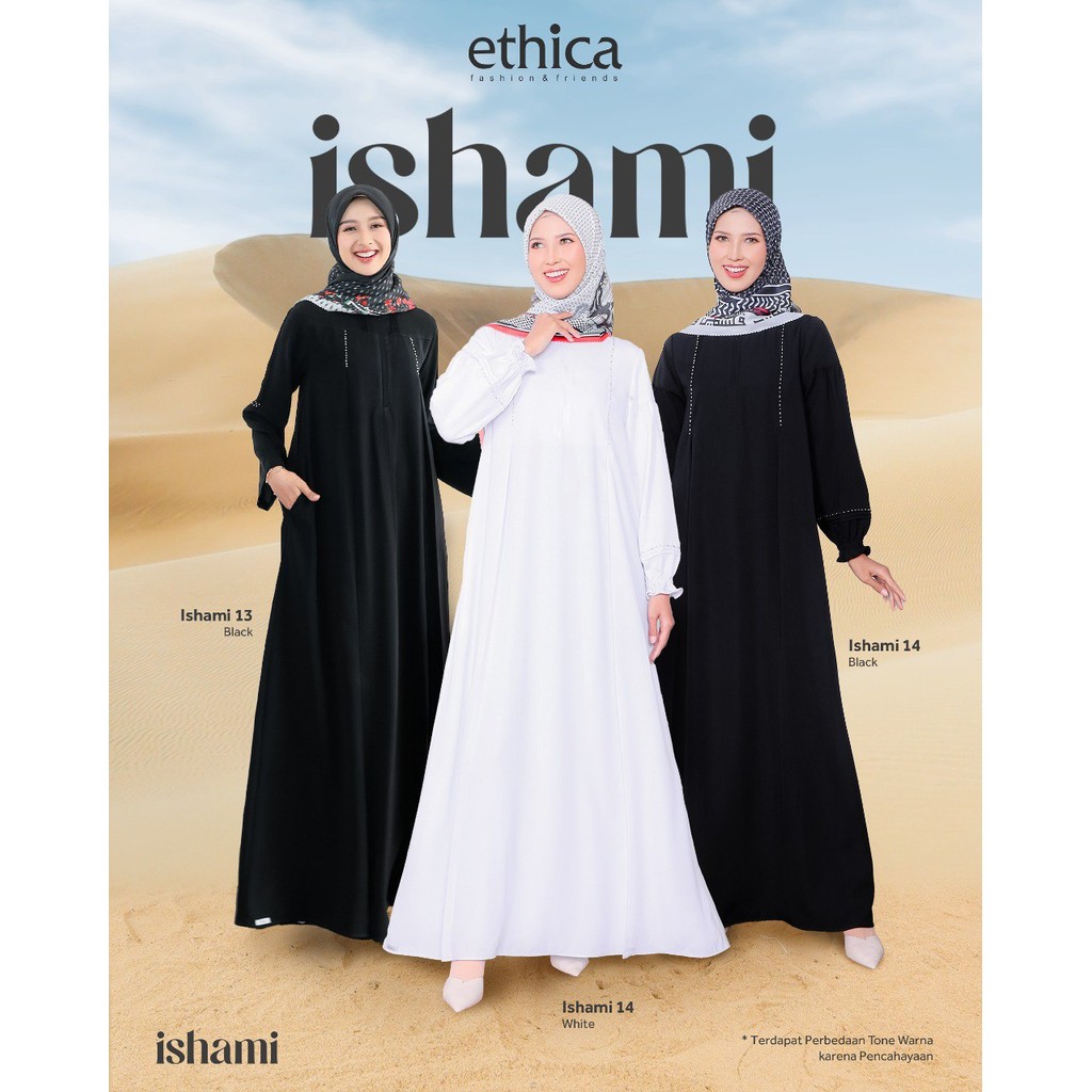 Gamis Ethica  Ishami 14 / Gamis Hitam Putih Haji Dan Umroh Series Original Ethica