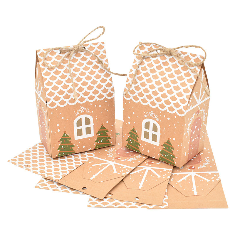 

5/10pcs Christmas House Shape Candy Box Gift Bags Xmas DIY Cookie Candy Packaging Boxes Party Decoration Christmas Tree Pendants