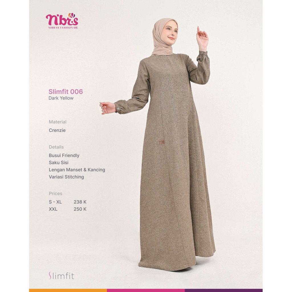 Nibras Gamis SlimFit 006 | Gamis Polos Nibras | Gamis Nibras Terbaru | Gamis Polos Dark Yellow | Gam