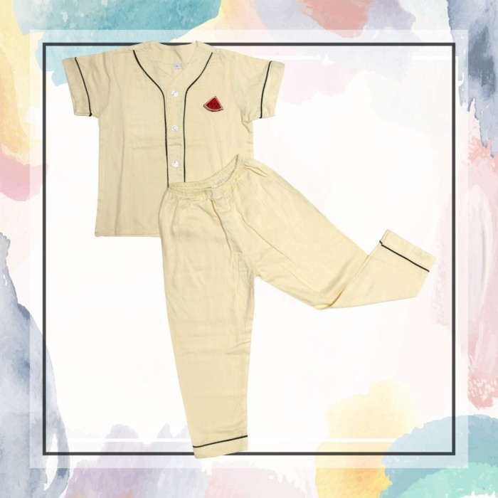 PIYAMA ANAK RAYON TWILL POLOS/PIYAMA ANAK/SETELAN PIYAMA ANAK 1-5 THN - YELLOW WATERMEL, XL