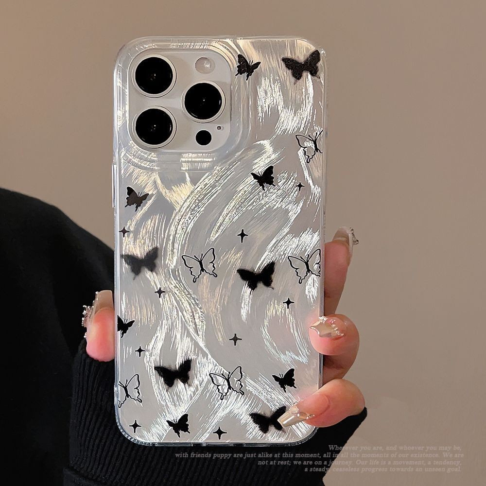 Applicable to iPhone15promax Laser black butterfly new style personality high value cute feather gau