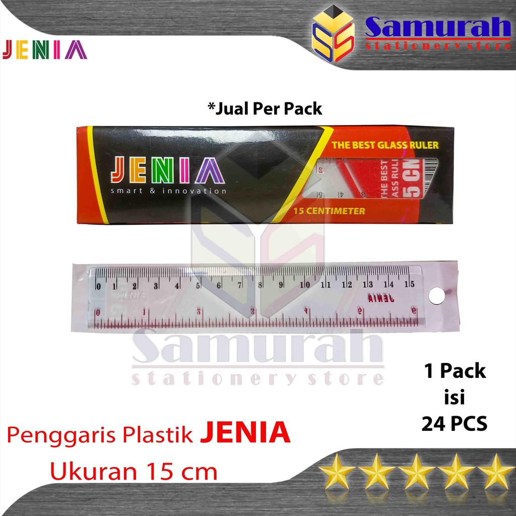 

Penggaris Plastik Jenia 15 cm Per Box isi 24 Pcs / Garisan Mika pendek 15 sentimeter / Glass Ruler