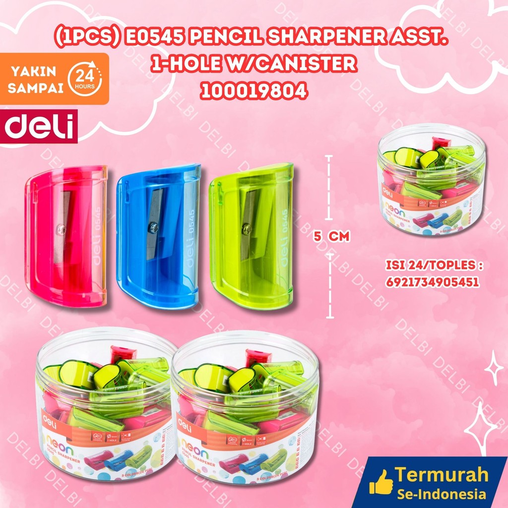 

DELI Peruncing / Sharpener / Rautan Pensil 0545 (1PCS) E0545 PENCIL SHARPENER ASST 1-HOLE W/CANISTER