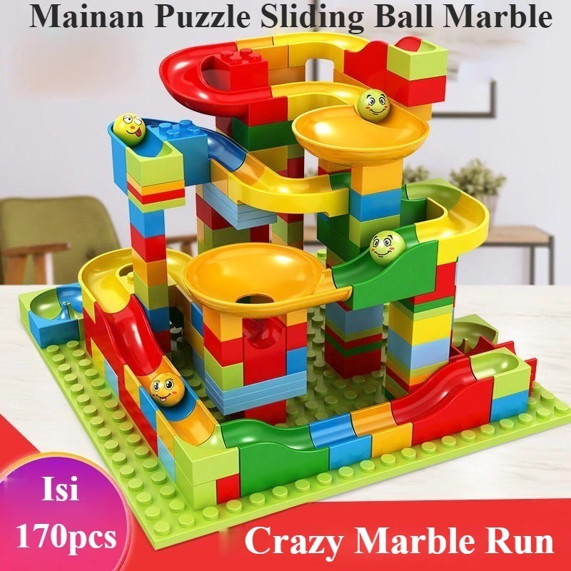 Mainan Crazy Marble Run/Puzzle Sliding Ball/Mainan Building Brick Marble Race Run 170Pcs Sni