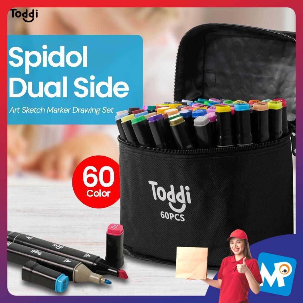 

Spido Warna 1 Set - Toddi Spidol Dual Side Fine Art Brush Pen Art Marker Set 60 Color - HL270