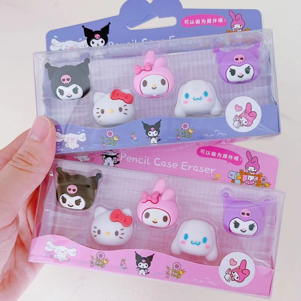 

5Pcs/Set Sanrio Eraser Cute Cinnamoroll Kuromi Melody 3D Detachable Pencil Eraser Fun School Supply Students Stationery Gifts