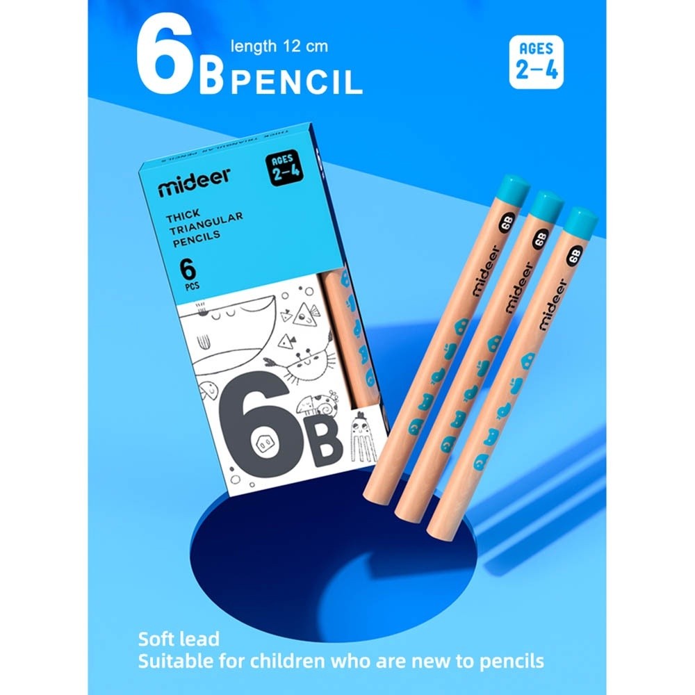 

RB Mideer Pensil Anak Kayu Wooden Thick Triangular Pencils 2B 4B 6B Belajar Menulis Edukasi Anak