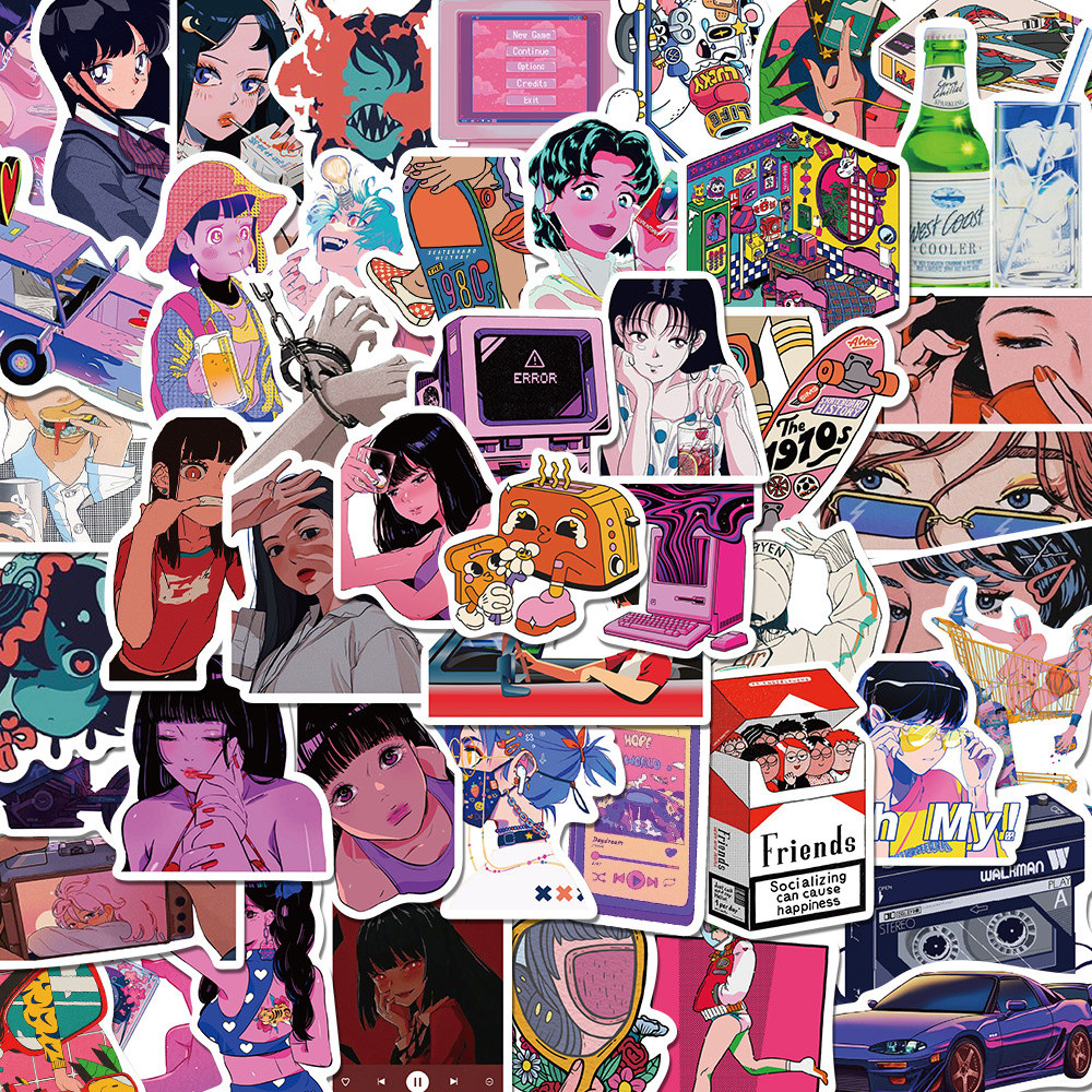 

50pcs Cool Girl Cartoon City Pop Stickers For Stationery Suitcase Scrapbook Phone Scrapbooking Materiales DIY Anime Sticker