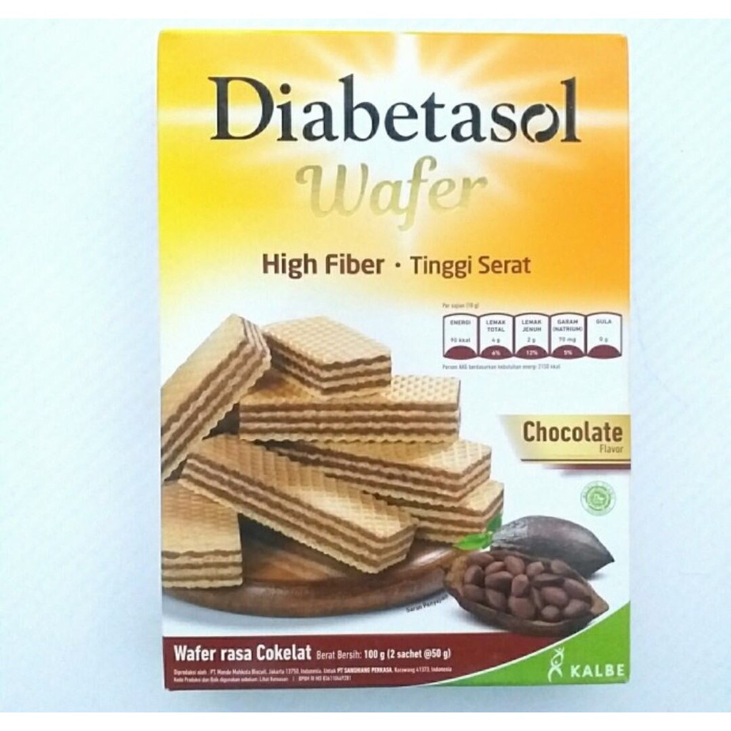 

Diabetasol wafer 100 gram snack diabetes DM tinggi serat rendah gula rasa coklat