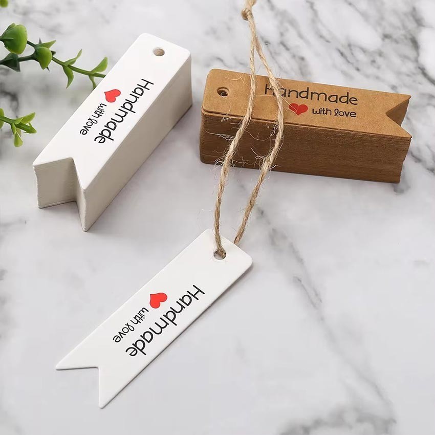 100Pcs Hang Tag Handmade With Love + Tali Rami Hemp Rope 20 Meter / Hangtag Baju Souvenir Tebal