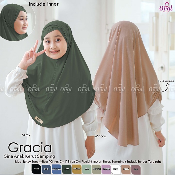 SIRIA ANAK KERUT SAMPING JERSEY SUPER GRACIA BY OVAL HIJAB