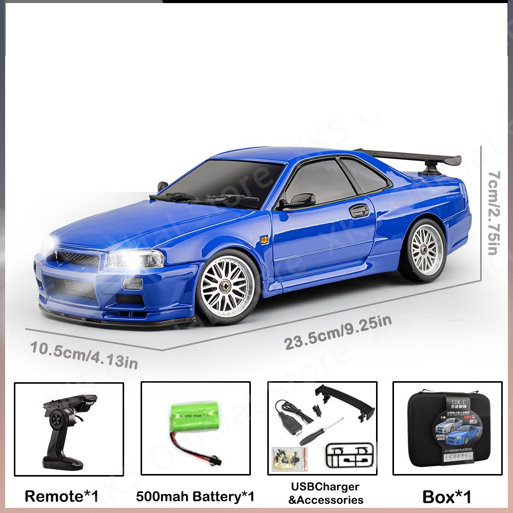LDR/C LD1899 1/18 RC Model Drift Car GTR R34 Metal Alloy Body Shell Remote Control Car in Gyroscope 