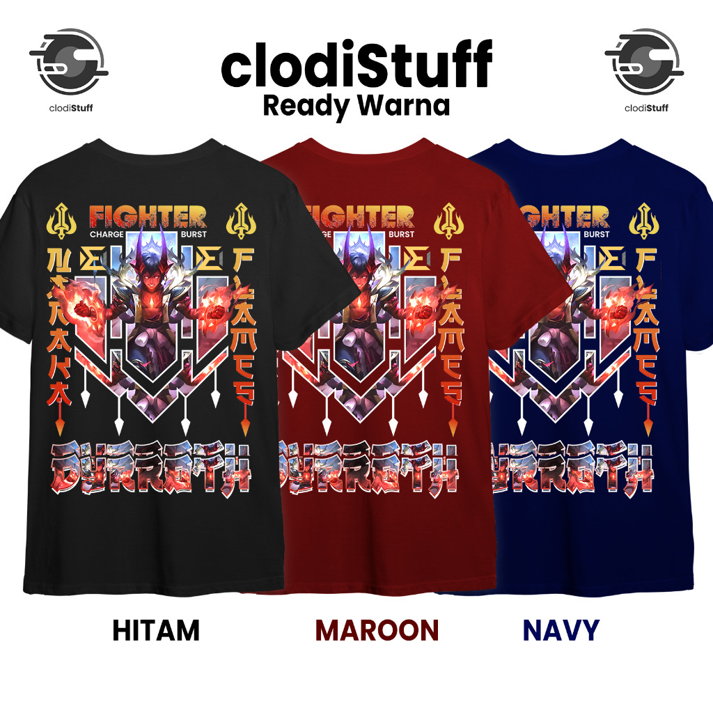 Kaos DYRROTH COLLECTOR SKIN NARAKA FLAMES Mobile Legends MLBB Lengan Pendek Hitam Combed 30s