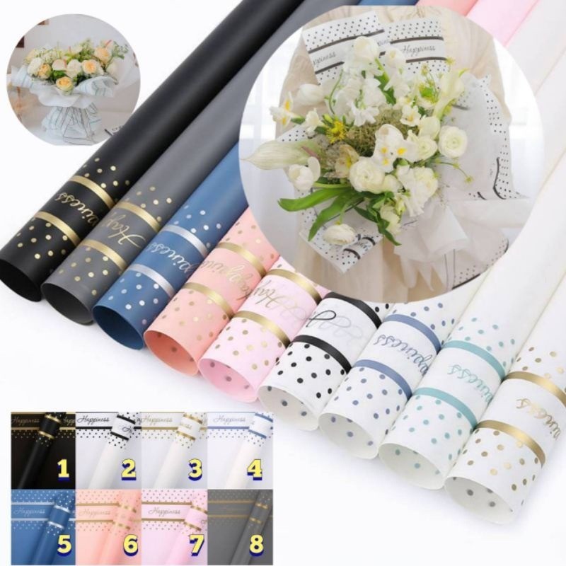 

[20 Lembar] Kertas Buket Bunga Motif Polkadot / Kertas Buket Bunga Polkadot List / Flower Wrapping Paper / Cellophane Motif Polkadot List / Cellophane Polkadot List Line Gold Bisa COD