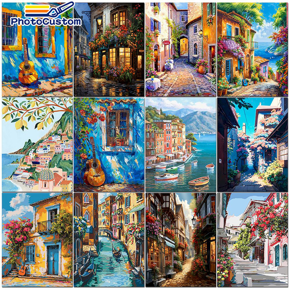 

PhotoCustom Acrylic Paint Diy Numbers Painting Set Oil Painting By Numbers Scenery On Canvas HandPainted Kits Coloring By Number