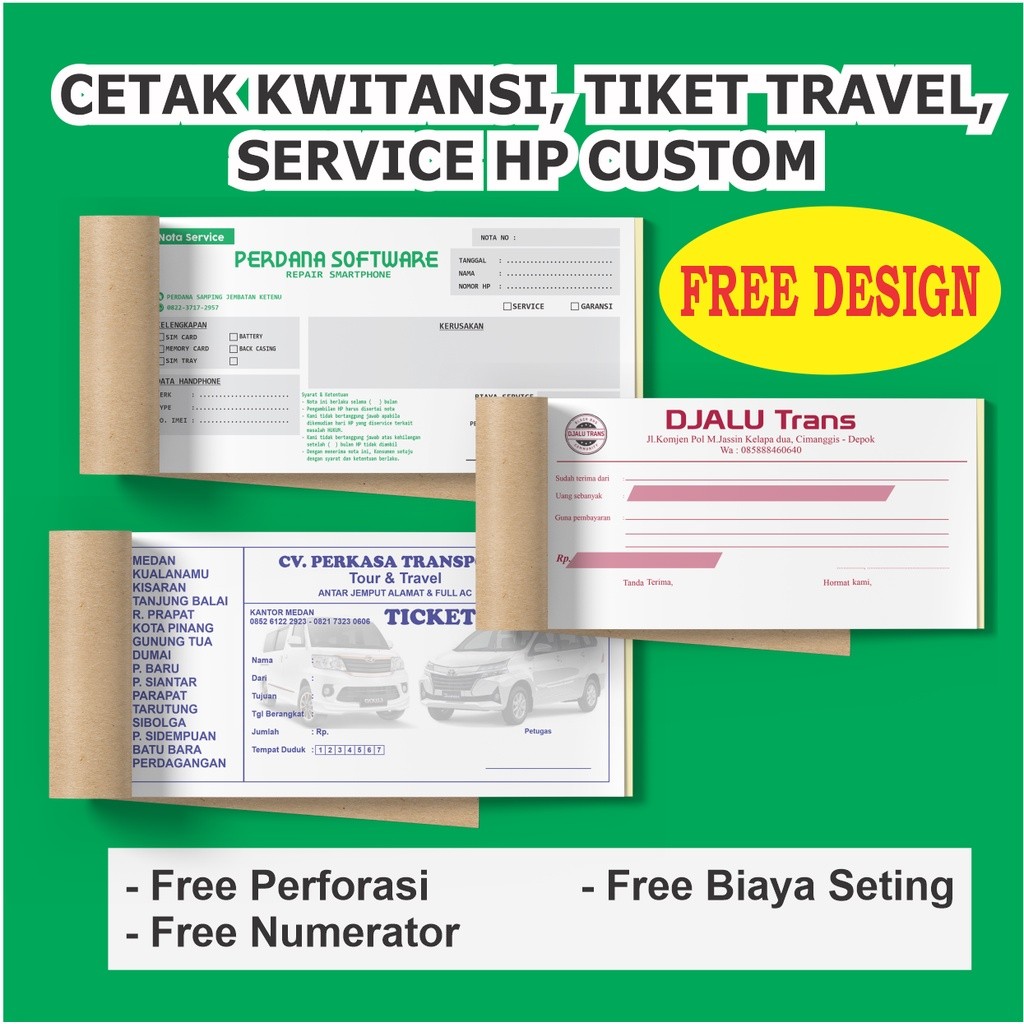 

KWITANSI - SURAT JALAN - INVOICE - TIKET TRAVEL - CUSTOM FREE DESIGN!!!