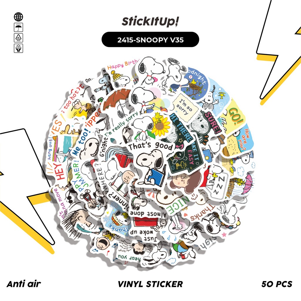 

COD✨ 50 Pcs Stiker Pack SNOOPY V35 Lucu Aesthetic Vynil Waterproof untuk Freebies Sticker Buku Journal Casing HP Laptop