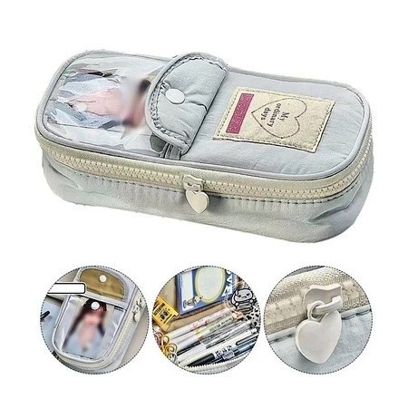 

Tempat pensil besar / Tempat Pensil Retro Heart Zipper Large Capacity / Ekstra Tebal Tas alat tulis anak