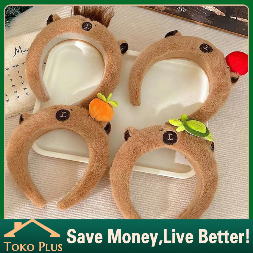 Bando Capybara Cute Series Fluffy Headband Bando Karakter Capibara Aksesories Rambut Wanita Headband