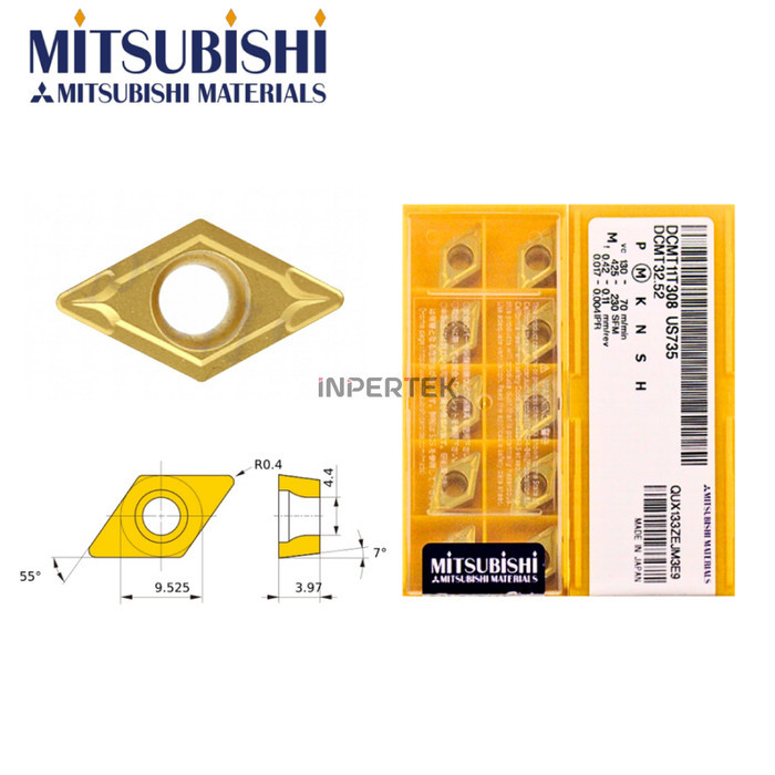 Insert DCMT 11T308 MITSUBISHI ORIGINAL Pahat Bubut DCMT 11 T3 08 Mata DCMT11T308