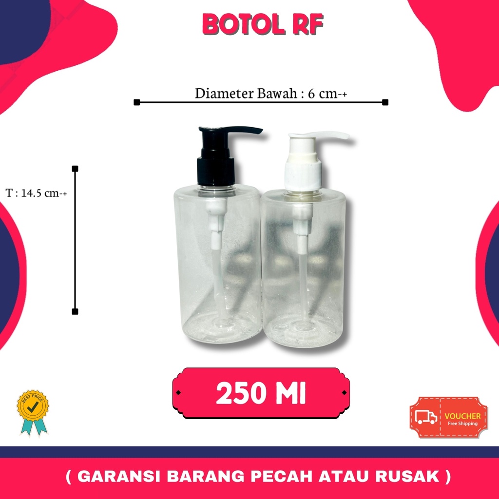 Botol Pump Lotion 250ml RF Pet | Botol RF Sabun Kosmetik Skincare 250 ml