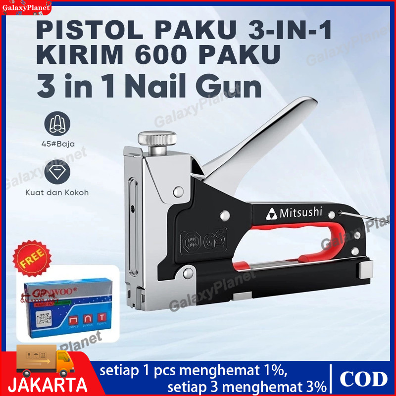 

3 In 1 Stapler Gun Staples Tembak Gun Tacker Powerfull Pistol Stapler Gratis 600 Staples