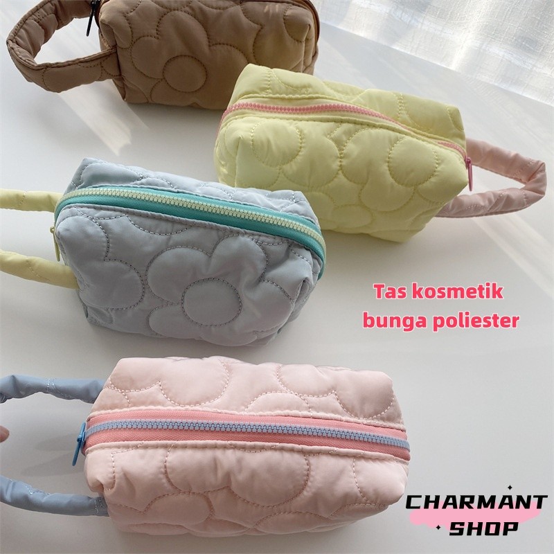 

【CHARMANT】Tempat pensil resleting motif bunga gagang pastel / tas kosmetik estetik / tas aksesoris wanita impor lucu / resleting /