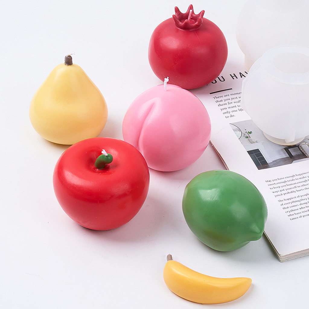 

3D Fruit Shape Scented Candle Silicone Mold DIY Handmade Pomegranate Apple Banana Pear Lemon Peach Making Resin Mold Craft Gifts