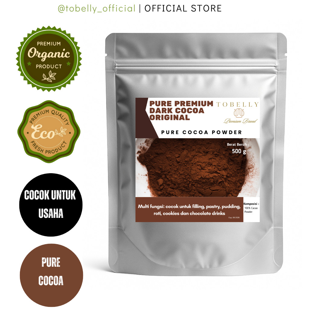 

Tobelly Coklat Bubuk 500 g / 1 Kg | Pure Dark Chocolate Cocoa Powder 100% ORI