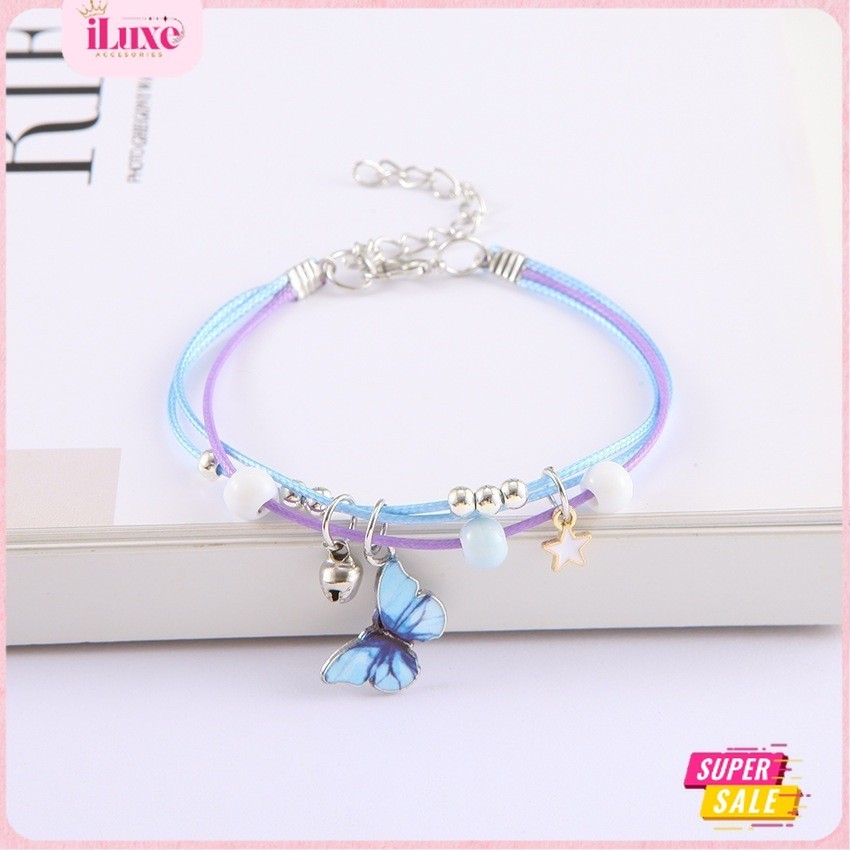 COD Gelang Lucu Tali Manik Wanita Korea Couple Aesthetic Liontin Kupu Kupu Bulan Perhiasan Karakter