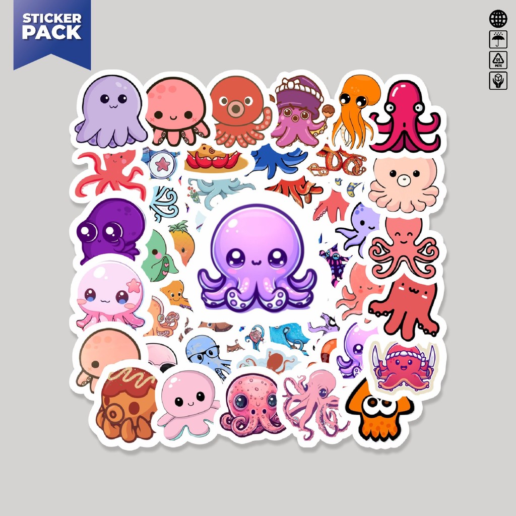 

[100PCS]Stiker Pack Stiker Baby Octopus [Gurita] Aesthetic Vinyl Anti Air Dekorasi Sticker Laptop Buku Journal Koper Helm Casing HP Gitar Helm Skateboard