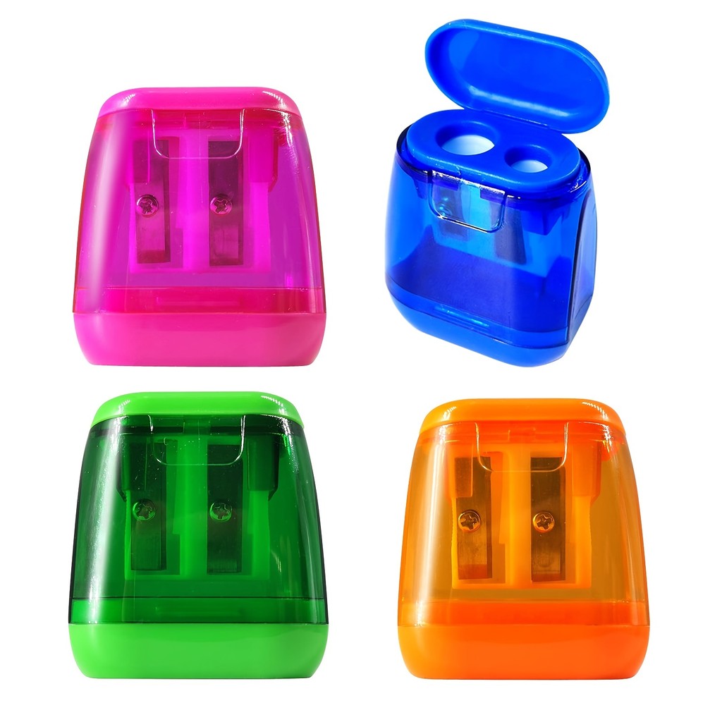 

1pc Student Plastic Color Transparent Pencil Sharpener Geometric Double Hole Sket Pencil Sharpener Manual Pencil Sharpener
