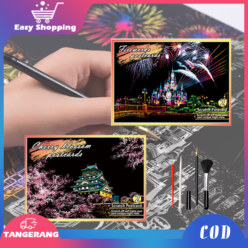 

4pcs Lukisan Gores Diy Goresan Lukisan Gores Gemerlap Ceri/Kembang Api