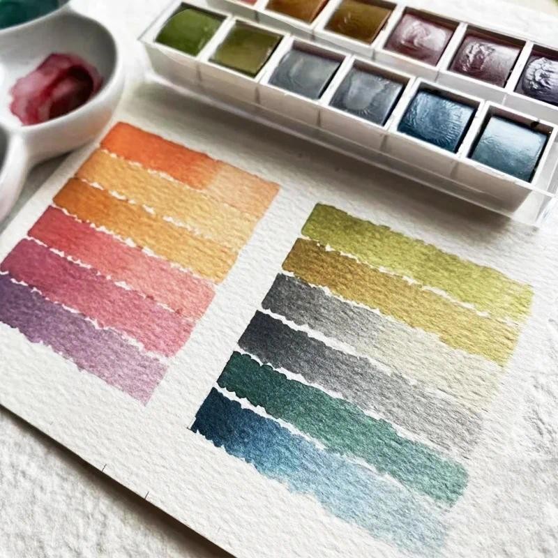 

Portable 12 Colors Retro Solid Watercolor Set Basic Water Colour Pigment Pearl Sketch Paints for Artists Students Art Supplies
