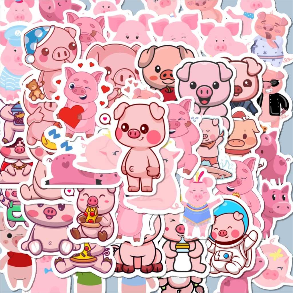 

100PCS Lucu Sticker Hewan Babi Stiker Aesthetic Stiker Anti Air Stikers Berperekat Waterproof sticker decal buat Motor Helm Buku Journal Koper Casing HP Laptop Botol Minum Hadiah anak