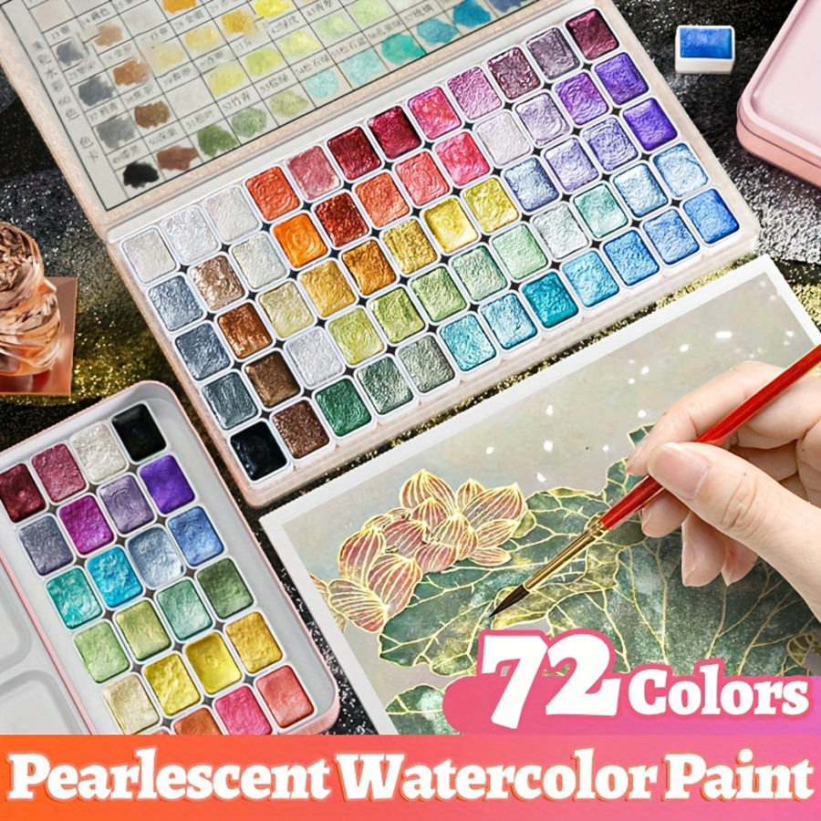 

72-color pearlescent watercolor paint set - bright shining, professional coverage, light fastness - flash solid pigment