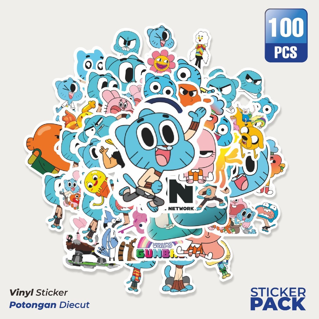 

100 PCS STIKER Sticker Kartun The Amazing World of Gumball Waterproof Aesthetic- Untuk Laptop, Motor, dan Helm - Paper Stationery Pack