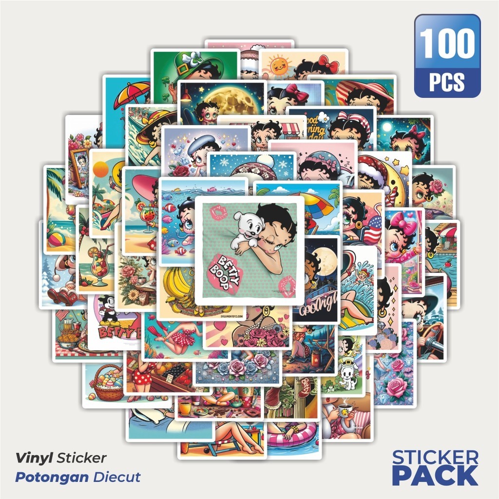 

MURAH 100 PCS Stiker Kartun Betty Boop Versi 2 Waterproof Aesthetic- Untuk Laptop, Motor, dan Helm - Paper Stationery Pack