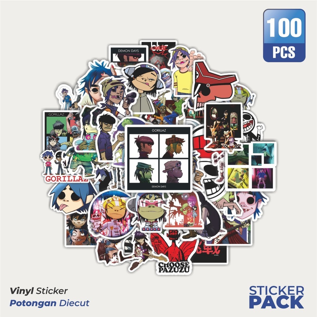 

MURAH 100 PCS Stiker Band Gorillaz Waterproof Aesthetic- Untuk Laptop, Motor, dan Helm - Paper Stationery Pack