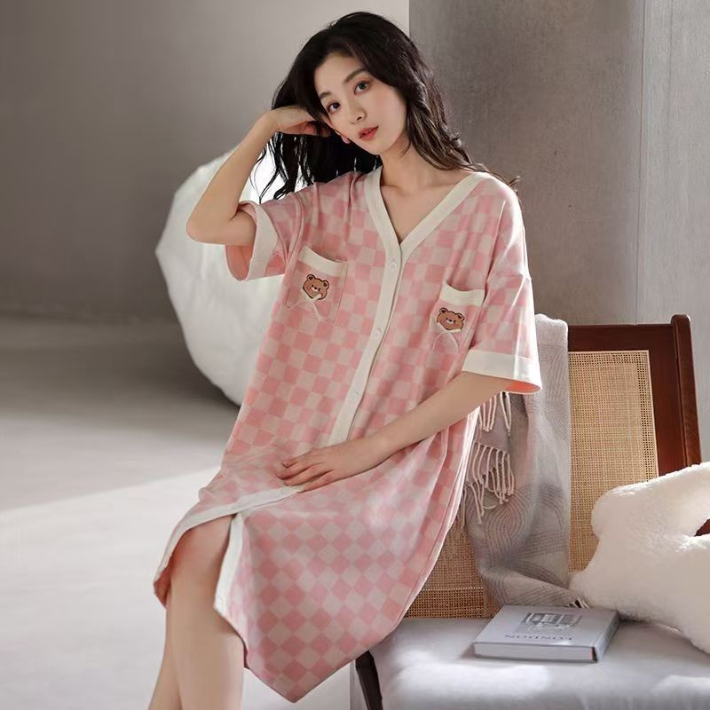 Gaun Tidur Wanita Kain  Impor, V-Neck, Menutup Lemak & Menurunkan Berat Badan, Kain Nafas/daster/baj