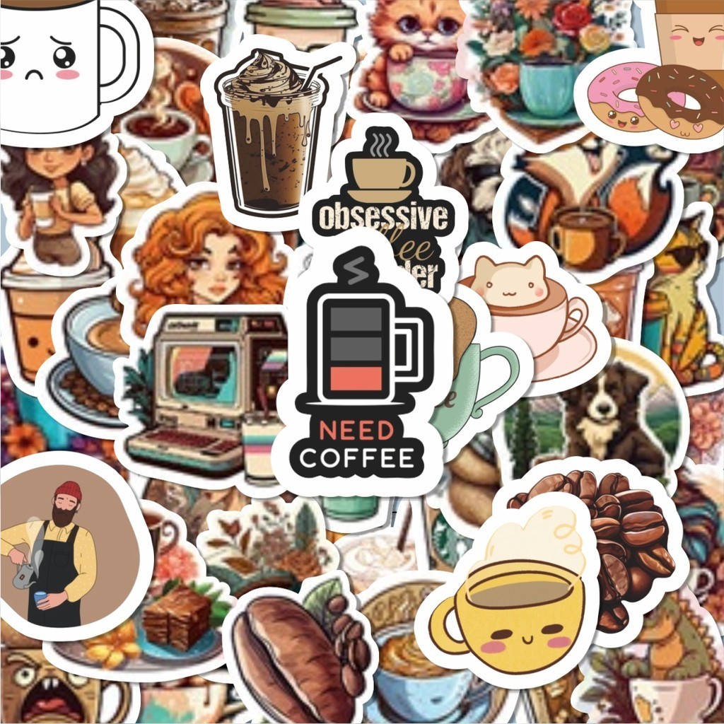 

100PCS Lucu Stiker Coffe Art [Seni Kopi] Stiker Aesthetic Stiker Anti Air Stikers Berperekat Waterproof sticker decal buat Motor Helm Buku Journal Koper Casing HP Laptop Botol Minum Hadiah anak